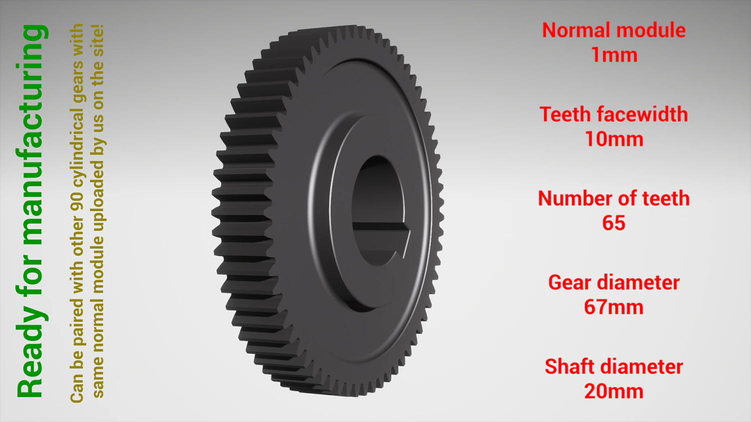 Cylindrical gear - paired - z65 m1 D67 d20 3D Print Model .c4d .max .obj .3ds .fbx .stl .blend 