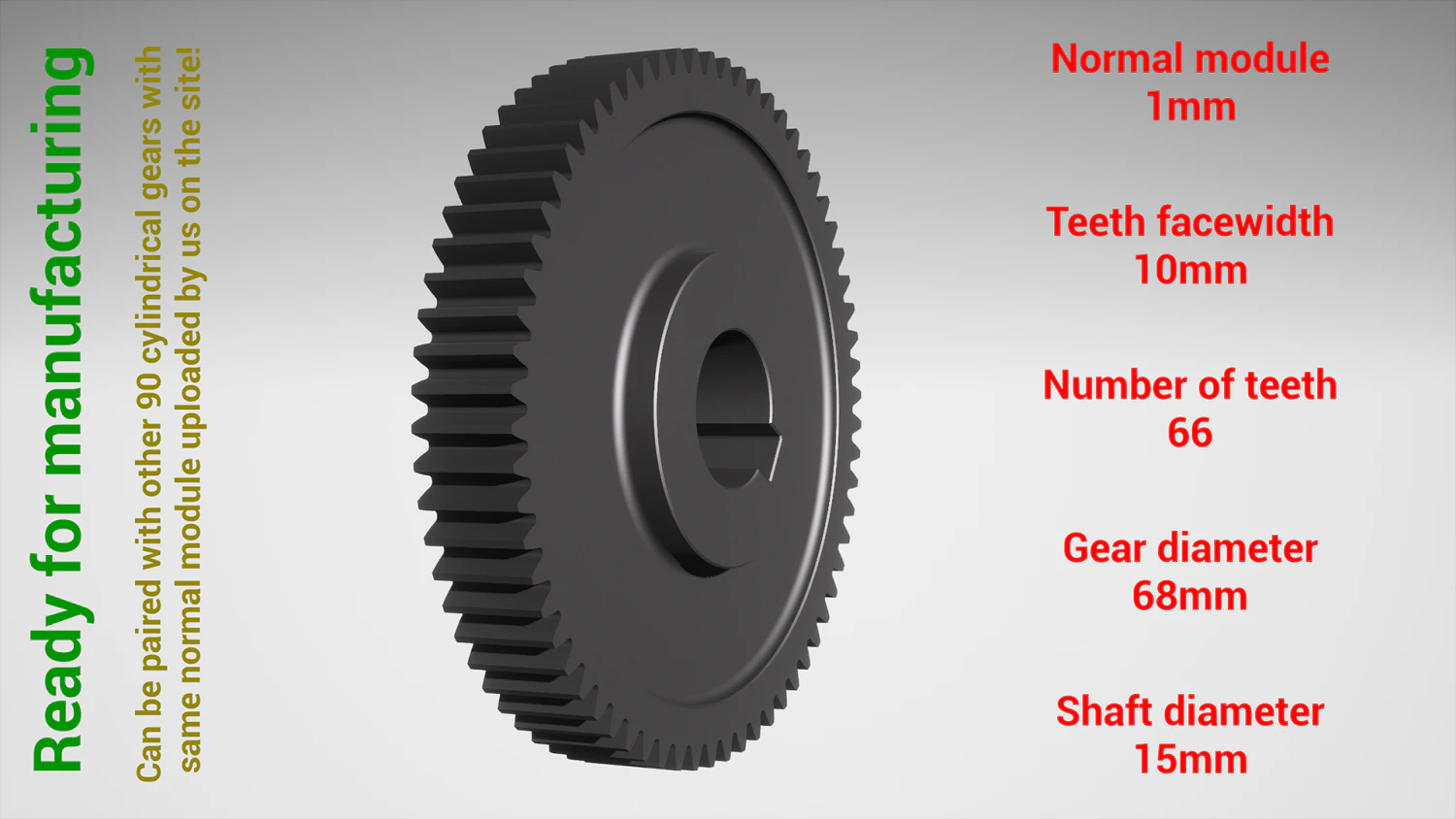 Cylindrical gear - paired - z66 m1 D68 d15 3D Print Model .c4d .max .obj .3ds .fbx .stl .blend