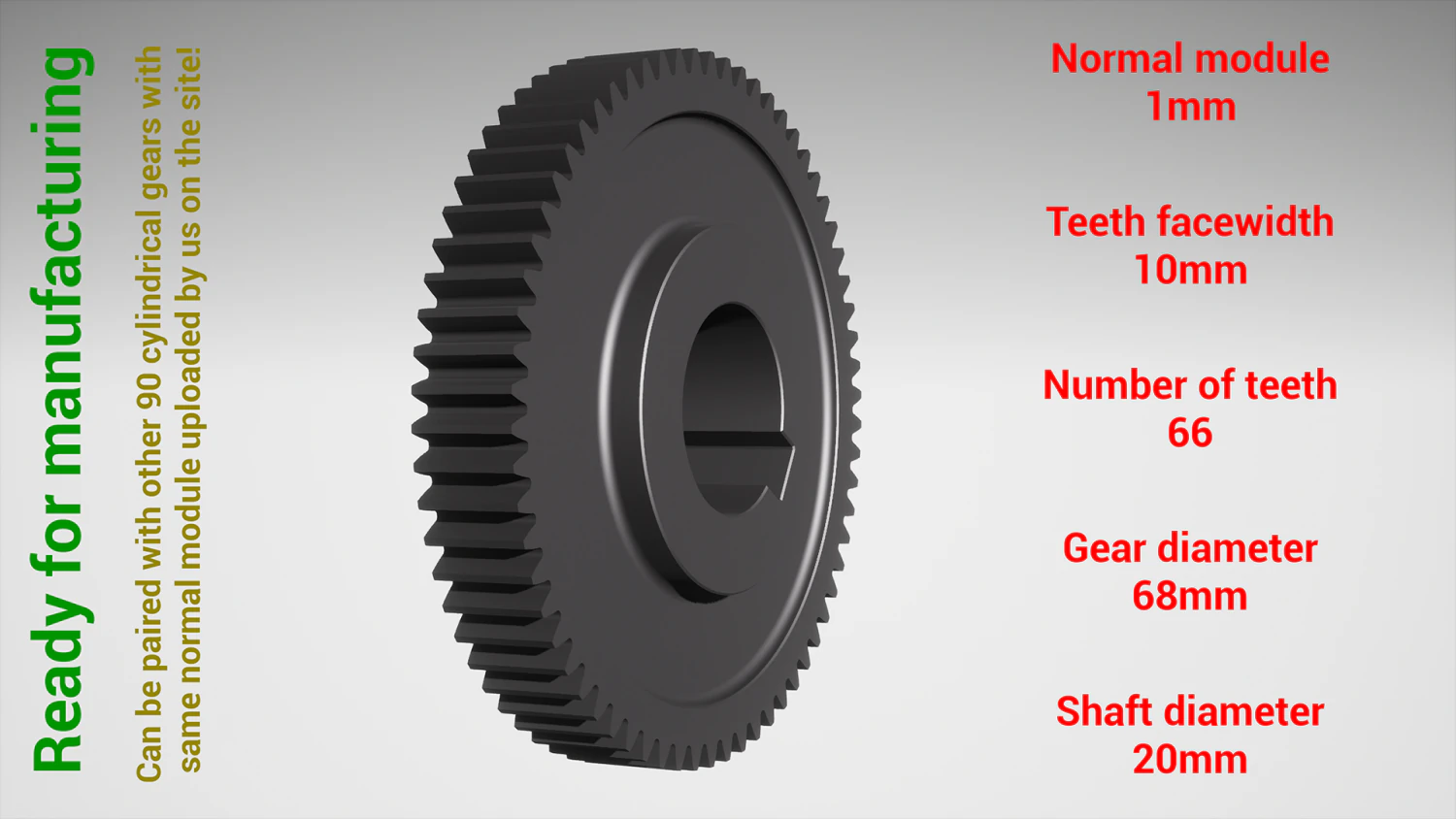 Cylindrical gear - paired - z66 m1 D68 d20 3D Print Model .c4d .max .obj .3ds .fbx .stl .blend