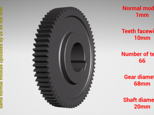 Cylindrical gear - paired - z66 m1 D68 d20 3D-printmodel