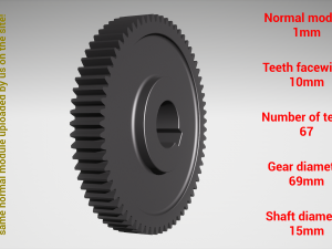 Cylindrical gear - paired - z67 m1 D69 d15 3D Принт Модель