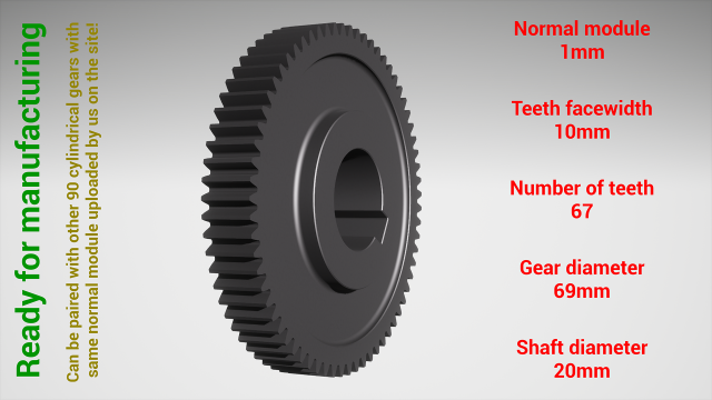 Cylindrical gear - paired - z67 m1 D69 d20 3D 打印模型 .c4d .max .obj .3ds .fbx .stl .blend 