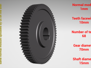 Cylindrical gear - paired - z68 m1 D70 d15 Modelo de Impressão 3D
