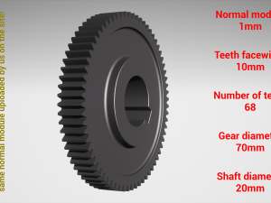 Cylindrical gear - paired - z68 m1 D70 d20 3D 프린트 모델