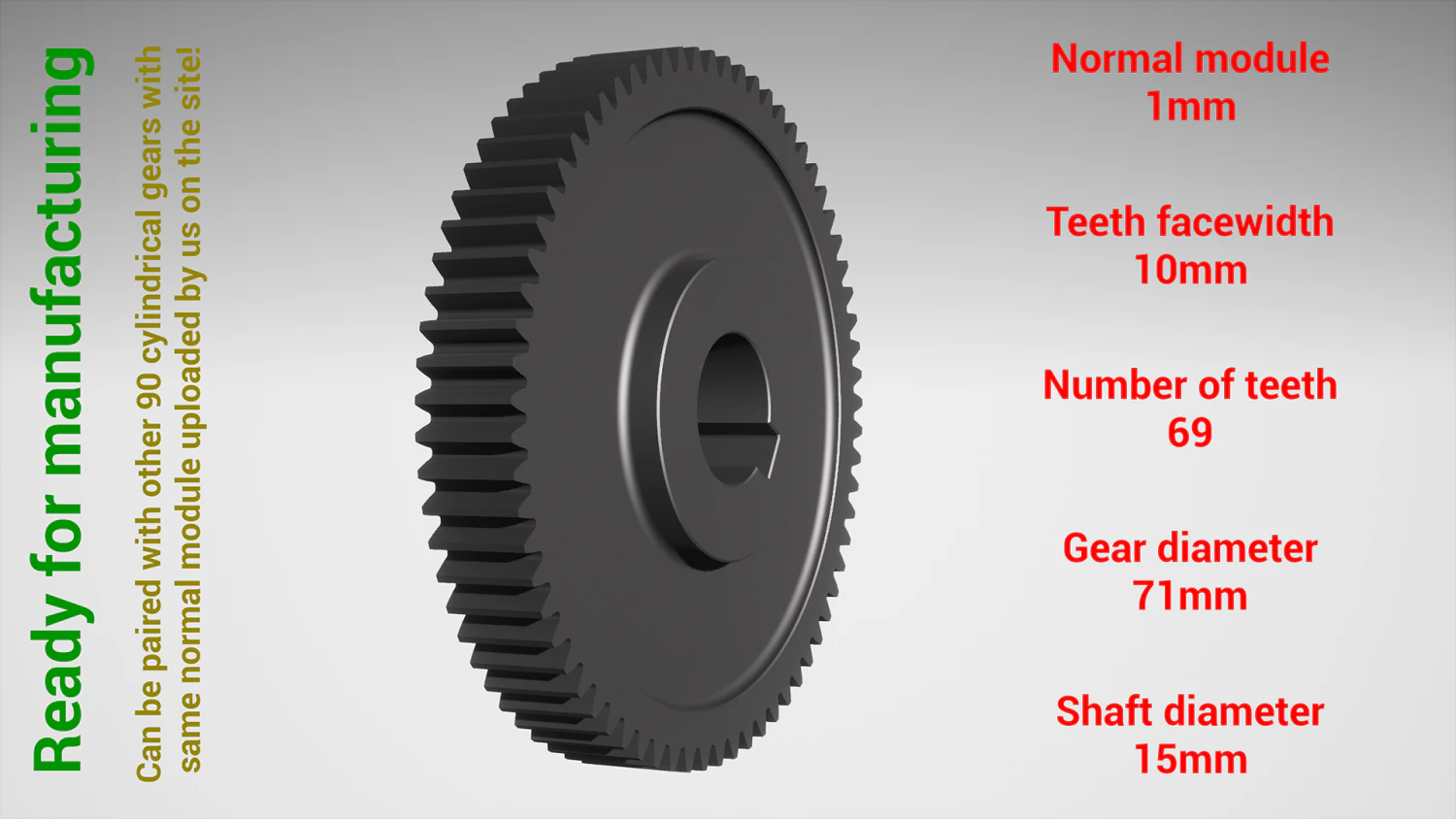 Cylindrical gear - paired - z69 m1 D71 d15 3D Print Model .c4d .max .obj .3ds .fbx .stl .blend 