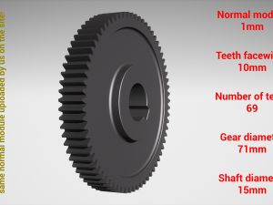 Cylindrical gear - paired - z69 m1 D71 d15 3D-printmodel