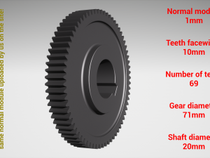 Cylindrical gear - paired - z69 m1 D71 d20 3D-printmodel