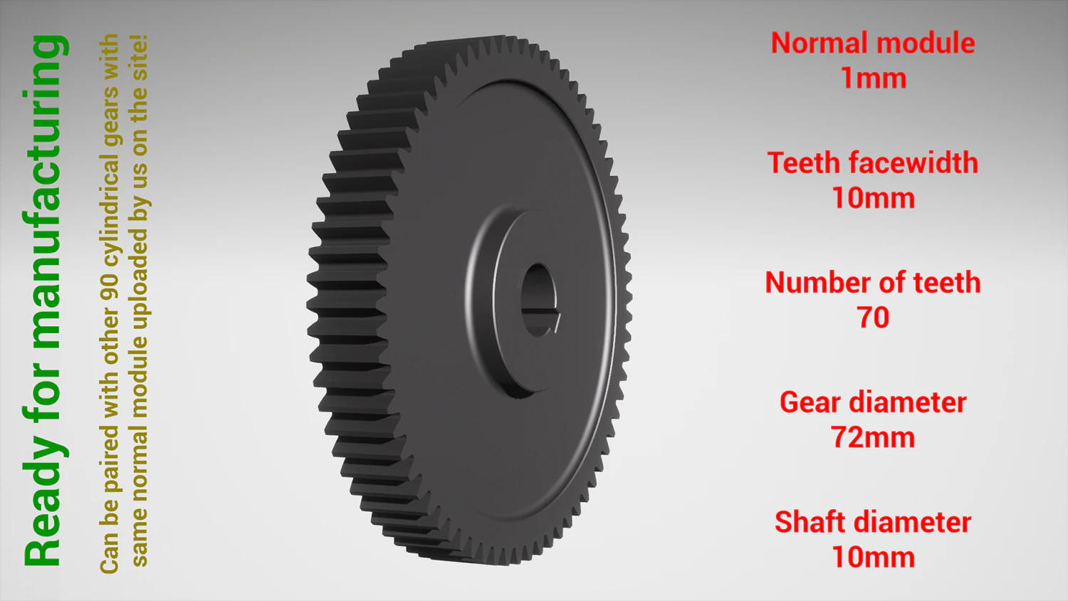 Cylindrical gear - paired - z70 m1 D72 d10 3D Print Model .c4d .max .obj .3ds .fbx .stl .blend 