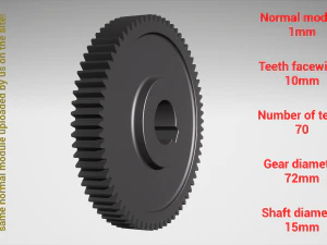 Engrenagem cil&iacute;ndrica - emparelhada - z70 m1 D72 d15 Modelo de Impressão 3D