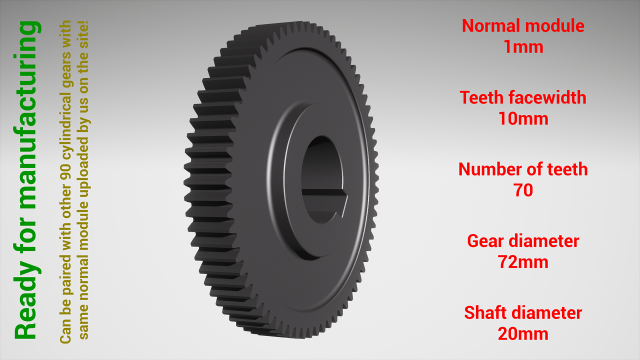 Cylindrical gear - paired - z70 m1 D72 d20 3D 打印模型 .c4d .max .obj .3ds .fbx .stl .blend 