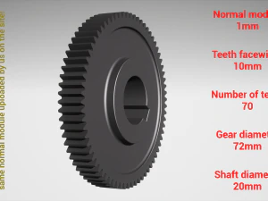 Cylindrical gear - paired - z70 m1 D72 d20 3D Print Model