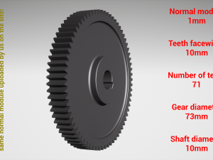 Cylindrical gear - paired - z71 m1 D73 d10 3D 프린트 모델