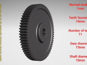Cylindrical gear - paired - z71 m1 D73 d10 3D Print Model
