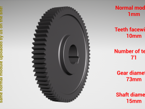 Cylindrical gear - paired - z71 m1 D73 d15 3Dプリントモデル
