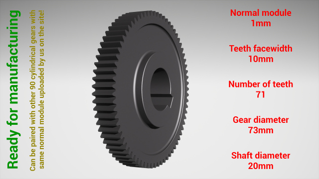 Cylindrical gear - paired - z71 m1 D73 d20 3D प्रिंट मॉडल .c4d .max .obj .3ds .fbx .stl .blend 