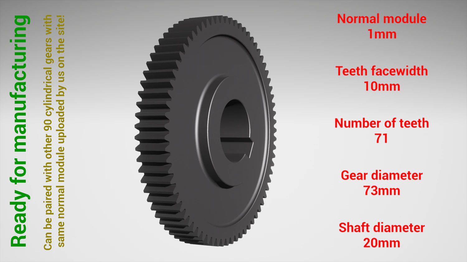 Cylindrical gear - paired - z71 m1 D73 d20 3D Print Model .c4d .max .obj .3ds .fbx .stl .blend 