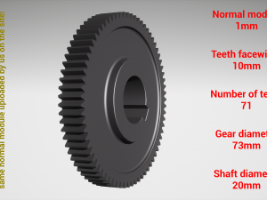 Cylindrical gear - paired - z71 m1 D73 d20 3D-printmodel