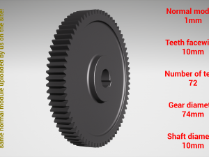 Cylindrical gear - paired - z72 m1 D74 d10 3D प्रिंट मॉडल
