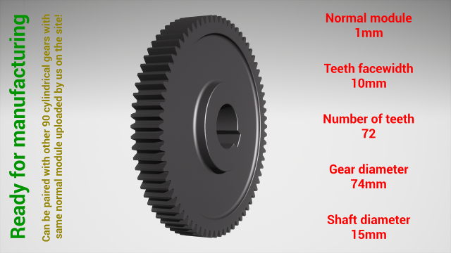 Cylindrical gear - paired - z72 m1 D74 d15 3D प्रिंट मॉडल .c4d .max .obj .3ds .fbx .stl .blend 