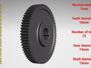 Cylindrical gear - paired - z72 m1 D74 d15 Model Cetak 3D