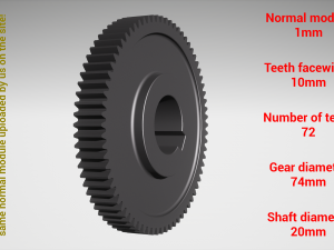 Cylindrical gear - paired - z72 m1 D74 d20 3Dプリントモデル