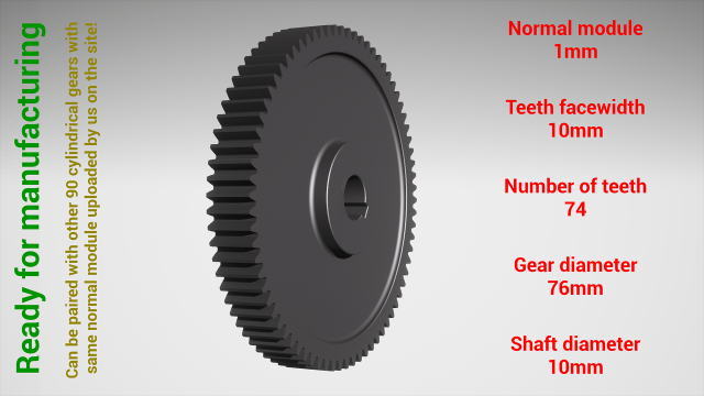 Cylindrical gear - paired - z74 m1 D76 d10 3D 打印模型 .c4d .max .obj .3ds .fbx .stl .blend 