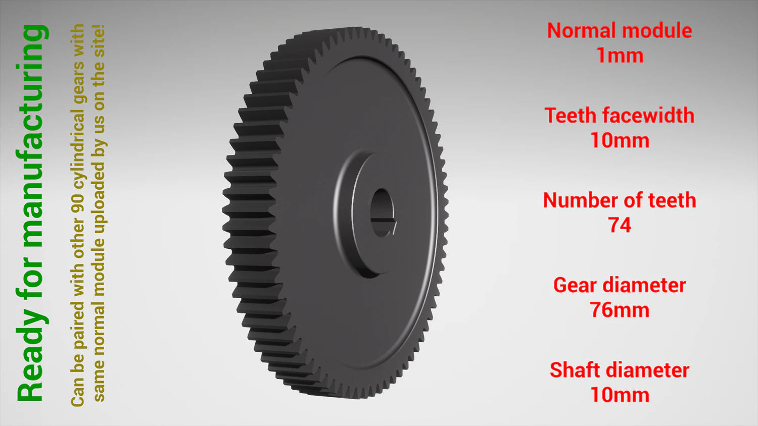 Cylindrical gear - paired - z74 m1 D76 d10 3D Print Model .c4d .max .obj .3ds .fbx .stl .blend 