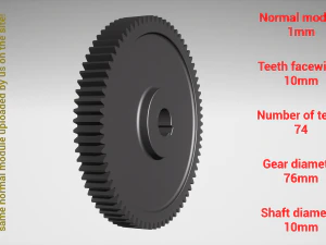 Cylindrical gear - paired - z74 m1 D76 d10 3D Print Model
