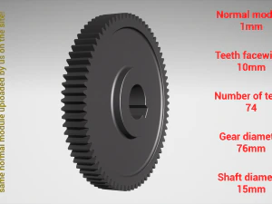 Engranaje cil&iacute;ndrico - emparejado - z74 m1 D76 d15 Modelo de impresión 3D