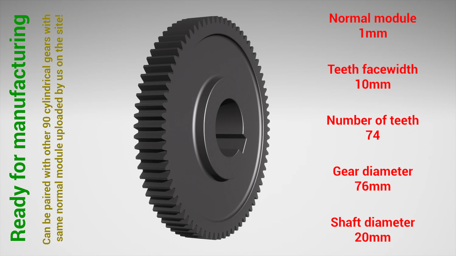 Cylindrical gear - paired - z74 m1 D76 d20 3D Print Model .c4d .max .obj .3ds .fbx .stl .blend 