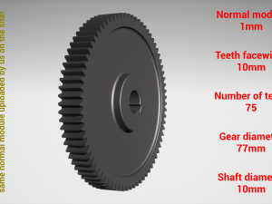 Cylindrical gear - paired - z75 m1 D77 d10 3Dプリントモデル