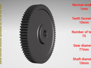 Engrenage cylindrique - jumelé - z75 m1 D77 d10 Modèles 3D en vedette