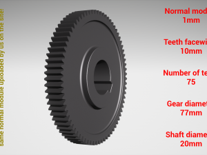 Cylindrical gear - paired - z75 m1 D77 d20 Modello di stampa 3D