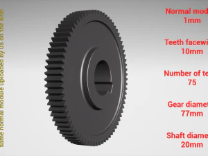 円筒歯車 - ペア - z75 m1 D77 d20 3Dプリントモデル