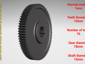 Cylindrical gear - paired - z76 m1 D78 d15 3D-printmodel