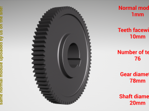 Cylindrical gear - paired - z76 m1 D78 d20 3D-printmodel