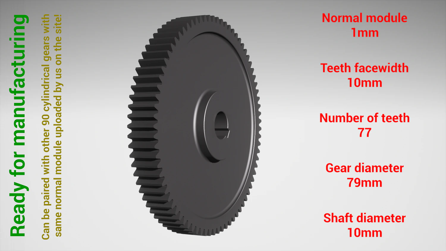 Cylindrical gear - paired - z77 m1 D79 d10 3D Print Model .c4d .max .obj .3ds .fbx .stl .blend 