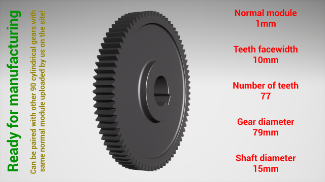 Cylindrical gear - paired - z77 m1 D79 d15 3D 打印模型 .c4d .max .obj .3ds .fbx .stl .blend 