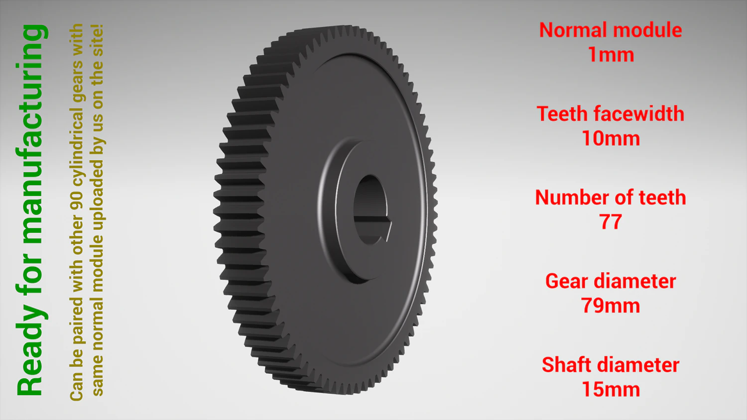 Cylindrical gear - paired - z77 m1 D79 d15 3D Print Model .c4d .max .obj .3ds .fbx .stl .blend