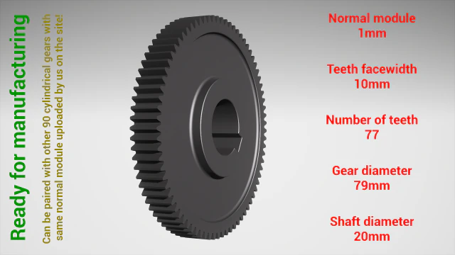 Cylindrical gear - paired - z77 m1 D79 d20 3D Print Model .c4d .max .obj .3ds .fbx .stl .blend 