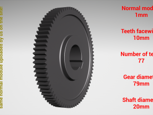 Cylindrical gear - paired - z77 m1 D79 d20 3D Print Model