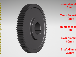 Cylindrical gear - paired - z78 m1 D80 d20 Modèles 3D en vedette