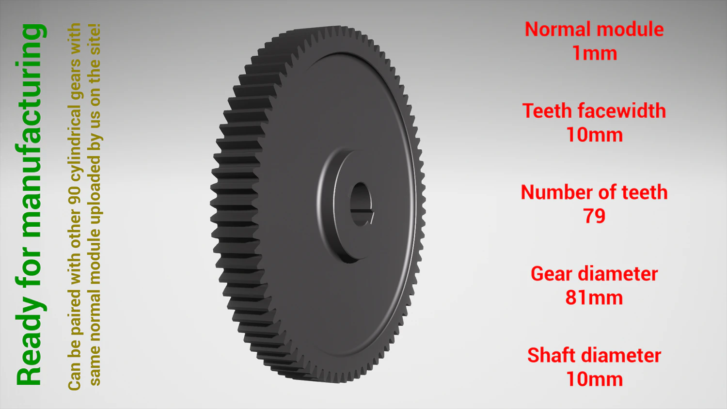 Cylindrical gear - paired - z79 m1 D81 d10 3D Print Model .c4d .max .obj .3ds .fbx .stl .blend