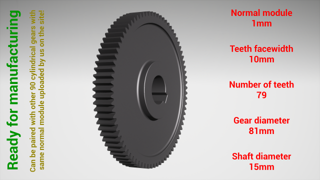 Cylindrical gear - paired - z79 m1 D81 d15 3D-printmodel .c4d .max .obj .3ds .fbx .stl .blend 