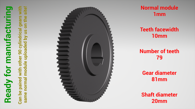 Cylindrical gear - paired - z79 m1 D81 d20 Model Cetak 3D .c4d .max .obj .3ds .fbx .stl .blend 