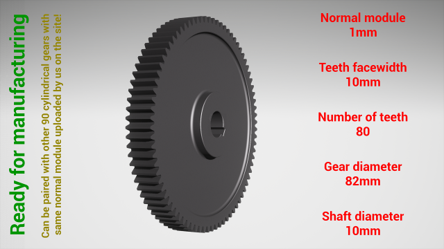 Cylindrical gear - paired - z80 m1 D82 d10 Model do druku 3D .c4d .max .obj .3ds .fbx .stl .blend 