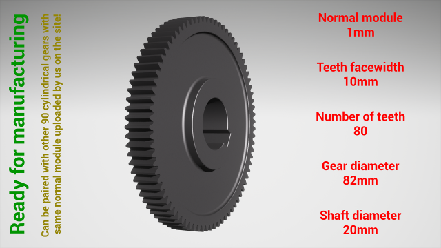 Cylindrical gear - paired - z80 m1 D82 d20 3Dプリントモデル .c4d .max .obj .3ds .fbx .stl .blend 