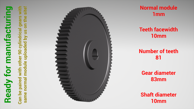 Cylindrical gear - paired - z81 m1 D83 d10 3D प्रिंट मॉडल .c4d .max .obj .3ds .fbx .stl .blend 