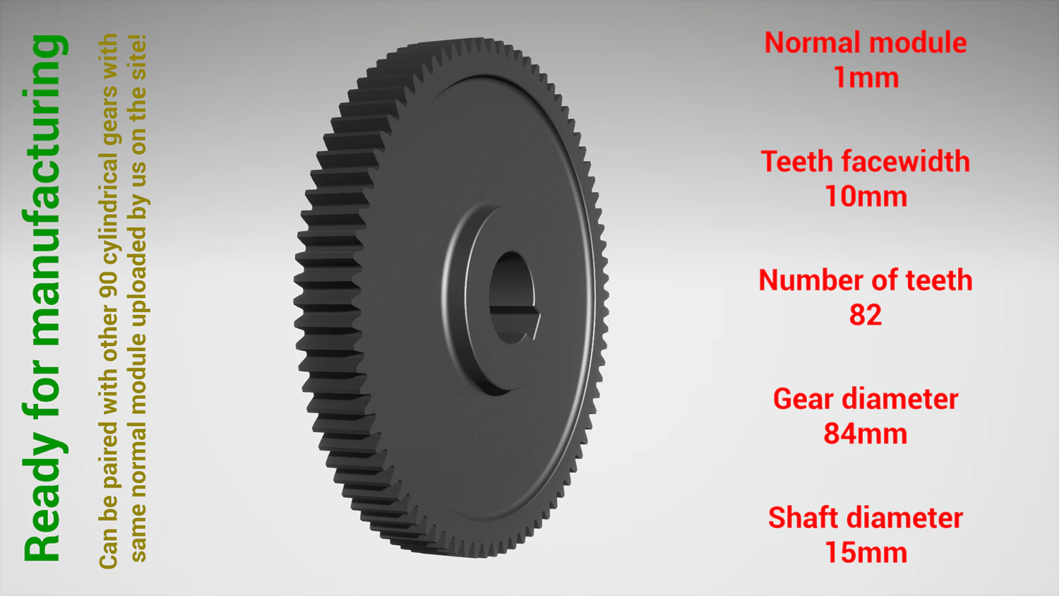 Cylindrical gear - paired - z82 m1 D84 d15 3D Print Model .c4d .max .obj .3ds .fbx .stl .blend