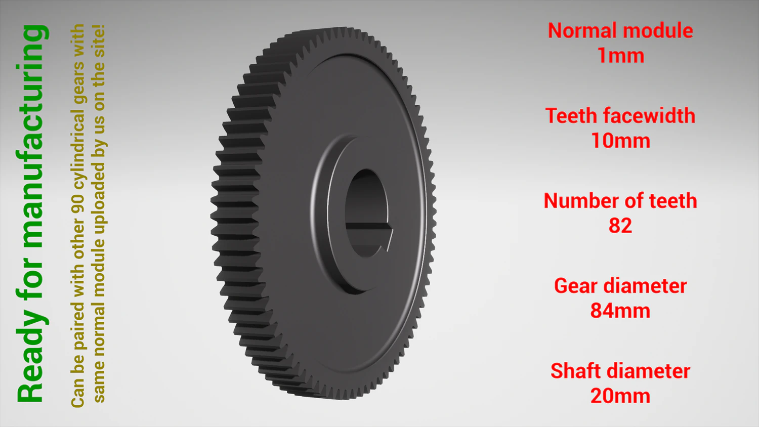 Cylindrical gear - paired - z82 m1 D84 d20 3D Print Model .c4d .max .obj .3ds .fbx .stl .blend 